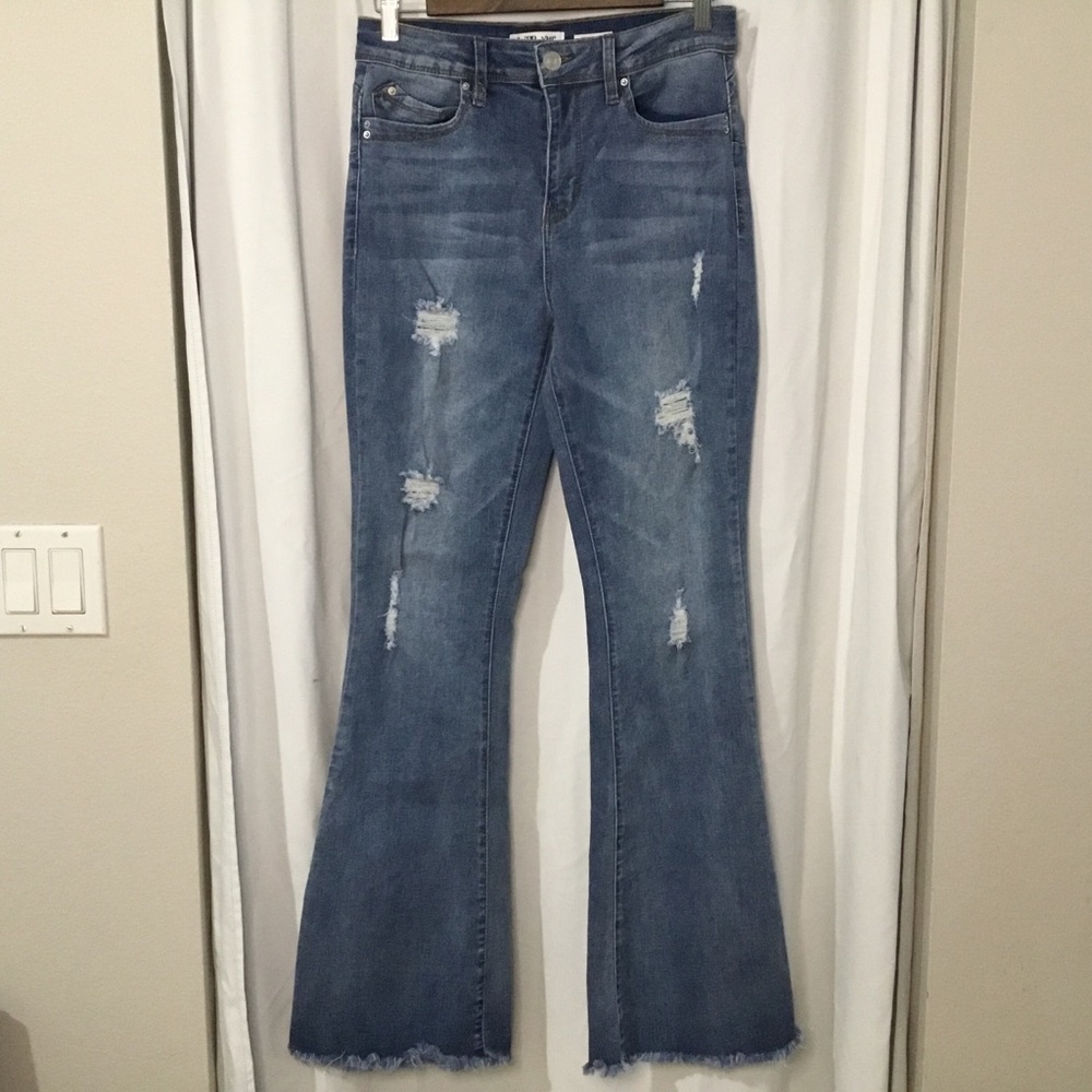 WBB YMI High Rise Bellbottom/Flare Distressed Denim Jeans  -11
